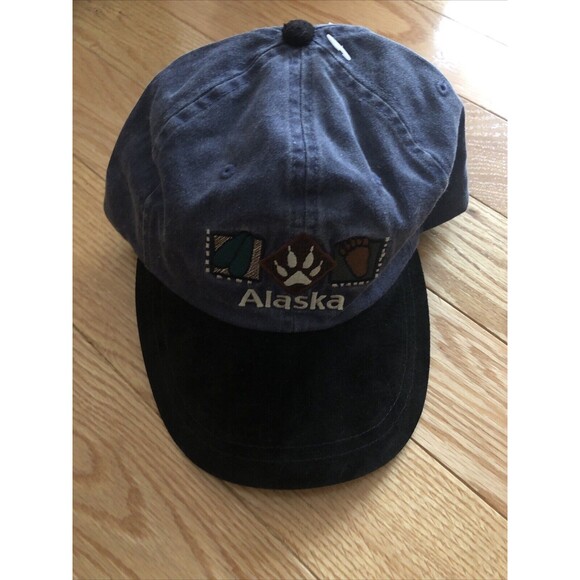 Alaska Velvet Hat Cap Vintage Adjustable Blue Black - Picture 1 of 5